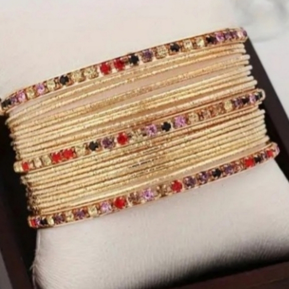 Gold Tone Multicolor Stones Bangle Set of 21 - Picture 6 of 6